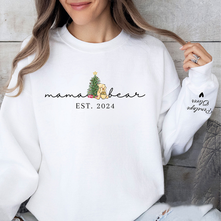 Mama Bear-Custom Mama Sweatshirt with Kids Names On Sleeve,Christmas Gift For Mom-ilovevango
