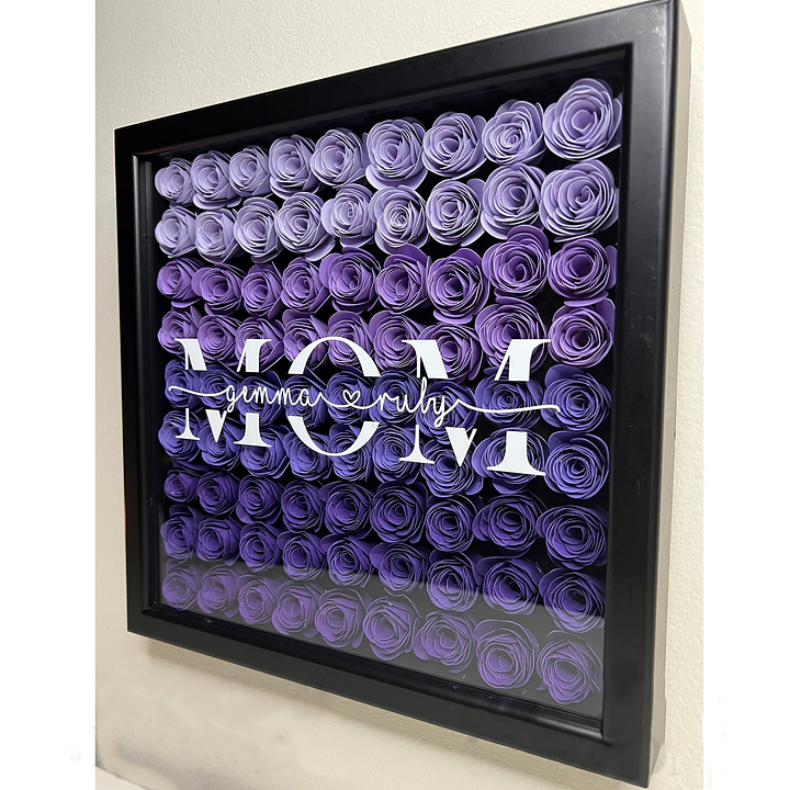 Personalized Mum Flower Shadow Box With Kids Name