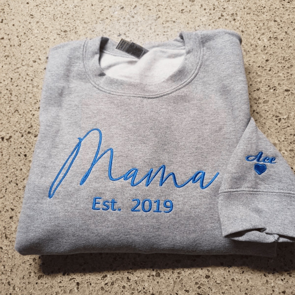 Mama EST Sweatshirt or Hoodie, Embroidered Gift for Mother's Day