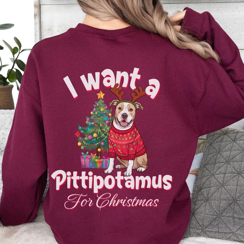 I Want a Woofmas for Christmas Custom Dog Photo Christmas Sweatshirt-Front & Back Design