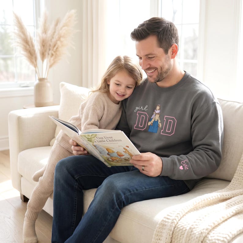 Custom Father Daughter Portrait Embroidered "Girl Dad" Sweatshirt with Photo & Name | Father's Day Gift