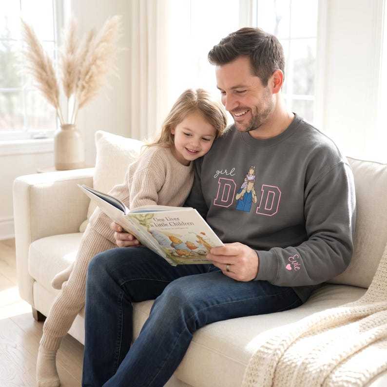 Custom Father Daughter Portrait Embroidered "Girl Dad" Sweatshirt with Photo & Name | Father's Day Gift