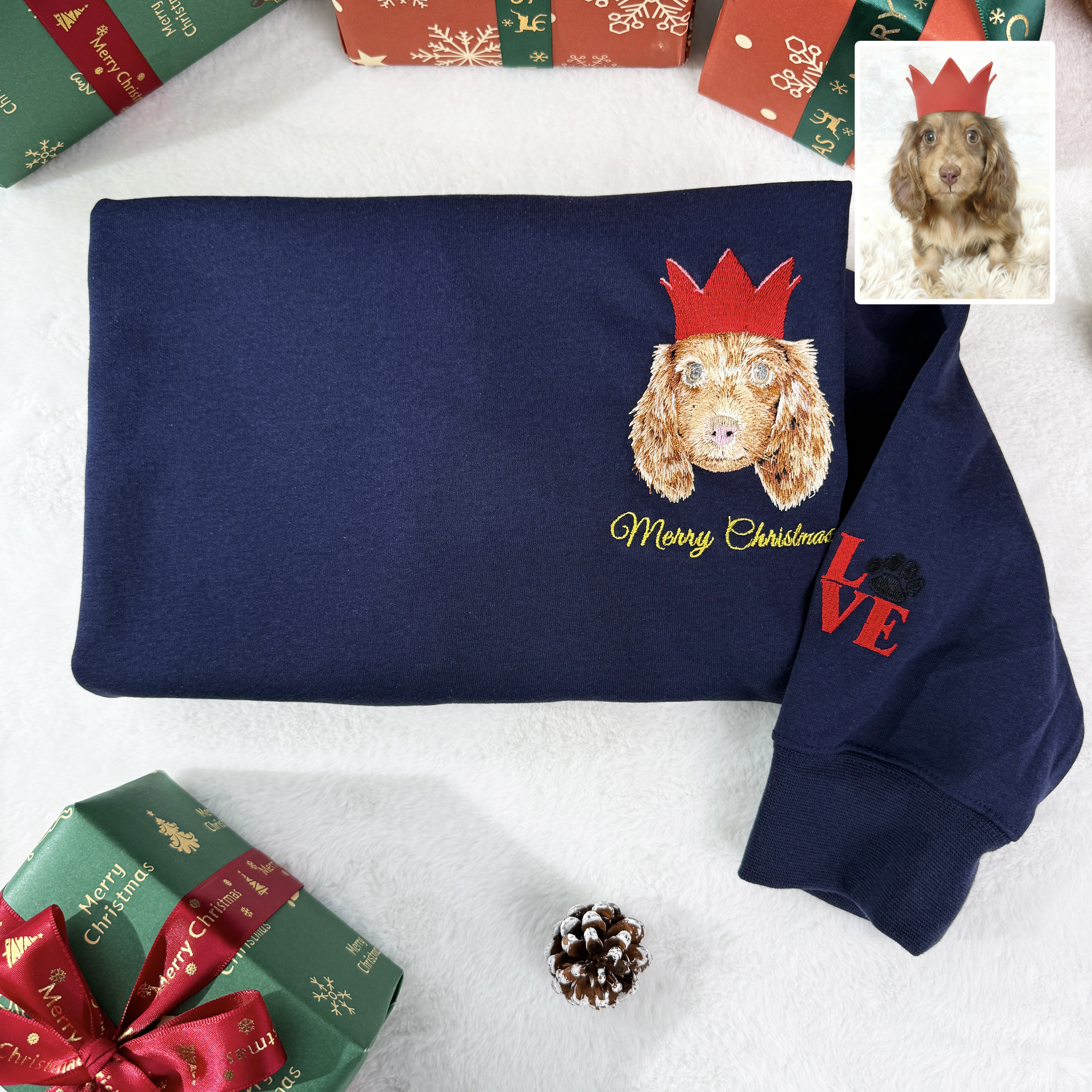 Custom Pet Portrait Christmas Sweatshirt, Personalized Dog Face Holiday Gift for Pet Lovers