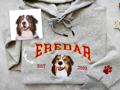 Personalized Dog Embroidered Hoodie, Custom Pet Face Sweatshirt from Your Photo, Varsity Style Hoodie, Personalized tees and Hoodies