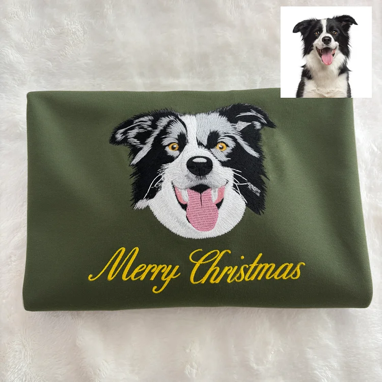 Custom Christmas Pet Embroidered Sweatshirt, Custom Pet Face Hoodie Sweatshirt T-shirt
