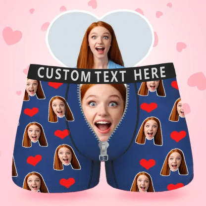 Custom Face Men's Boxer Boxer Briefs I Love You Style Underwear, Birthday Gifts for Husband, Waistband Text Boxer Gift-ilovevango