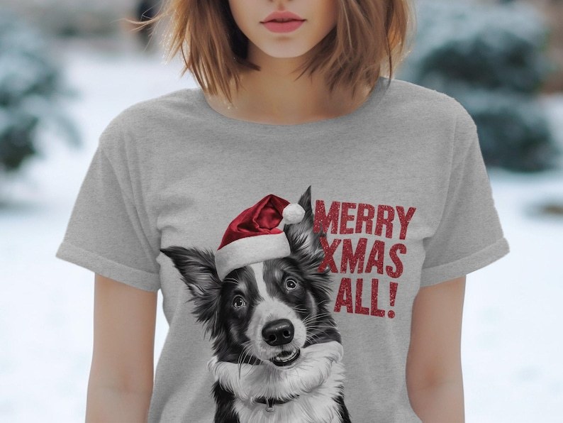 Custom Dog Face With Santa Hat Custom Glitter Text Christmas Sweatshirt Hoodie T-shirt