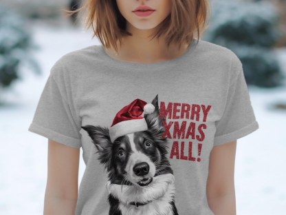 Custom Dog Face With Santa Hat Custom Glitter Text Christmas Sweatshirt Hoodie T-shirt