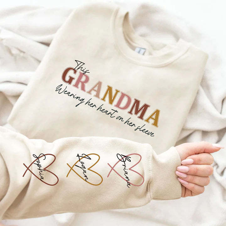 Wear Your Heart on Your Sleeve – Personalized Mama Sweatshirt with Kids’ Names | for Mom and Grandma Gift