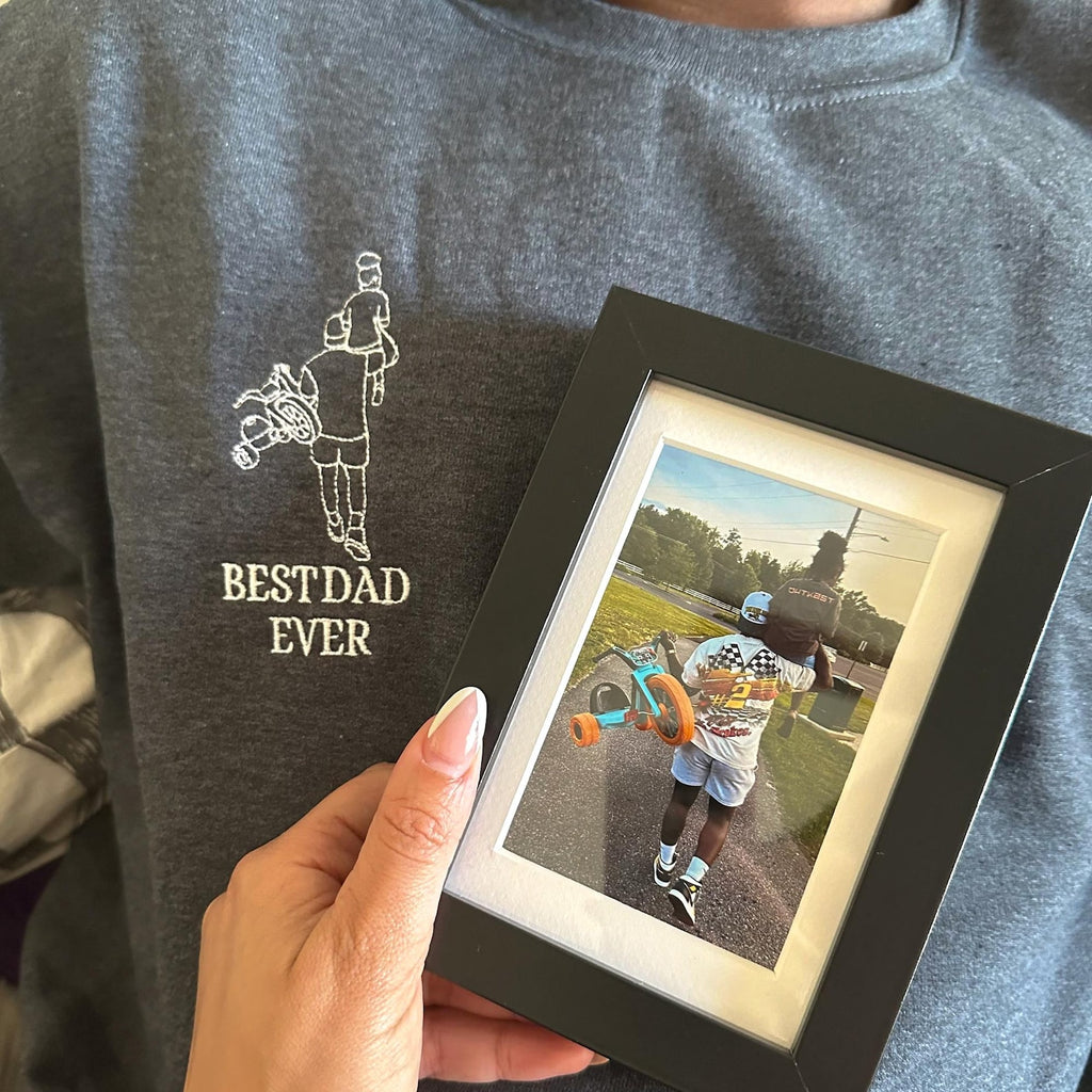 Pamaviva Custom Dad Portrait Outline Embroidered Sweatshirt Personalized Papà Papá Pai Gift