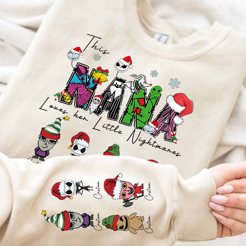 Personalized This Mom Loves Her Little Nightmares Sweatshirt, Custom Nightmare Christmas Mom Shirt With Kids Name, Christmas Family Gift