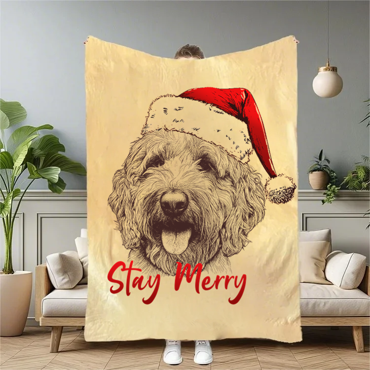 PetFiestas® Stay Merry Custom Pet Santa Hat Christmas Blanket
