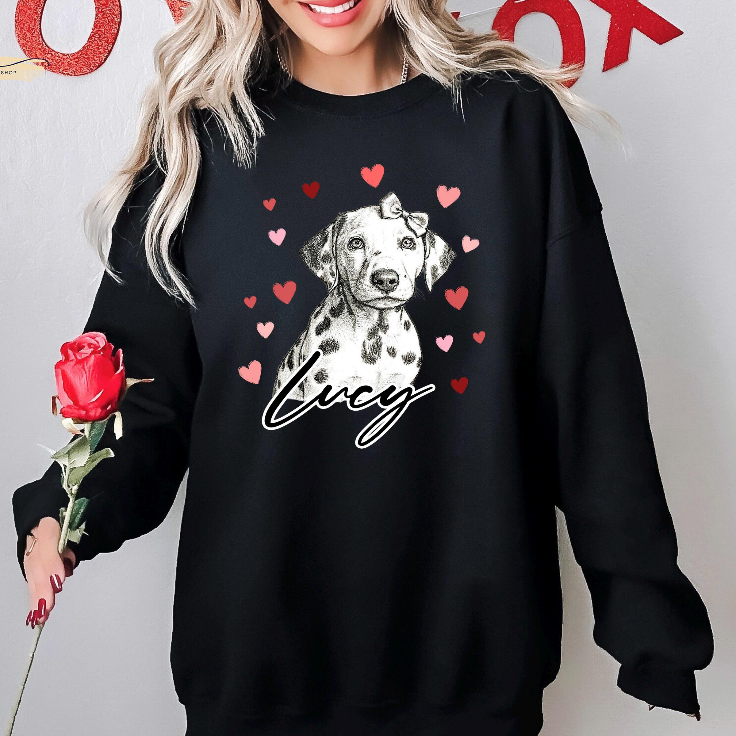 Custom Dog Heart Printed Shirt with Photo, Valentine Dog Sweatshirt Dog Mom Tee