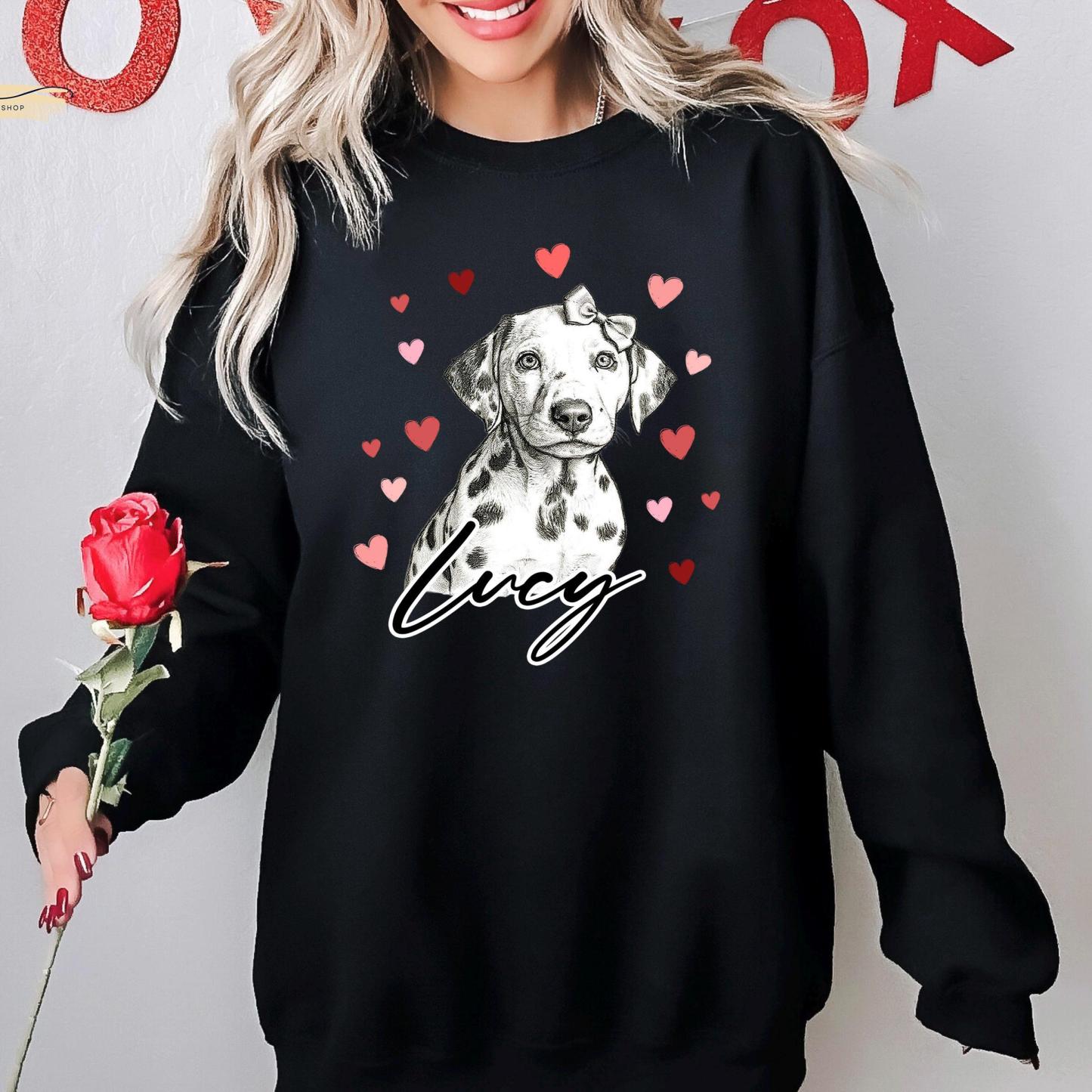 Custom Dog Heart Printed Shirt with Photo, Valentine Dog Sweatshirt Dog Mom Tee