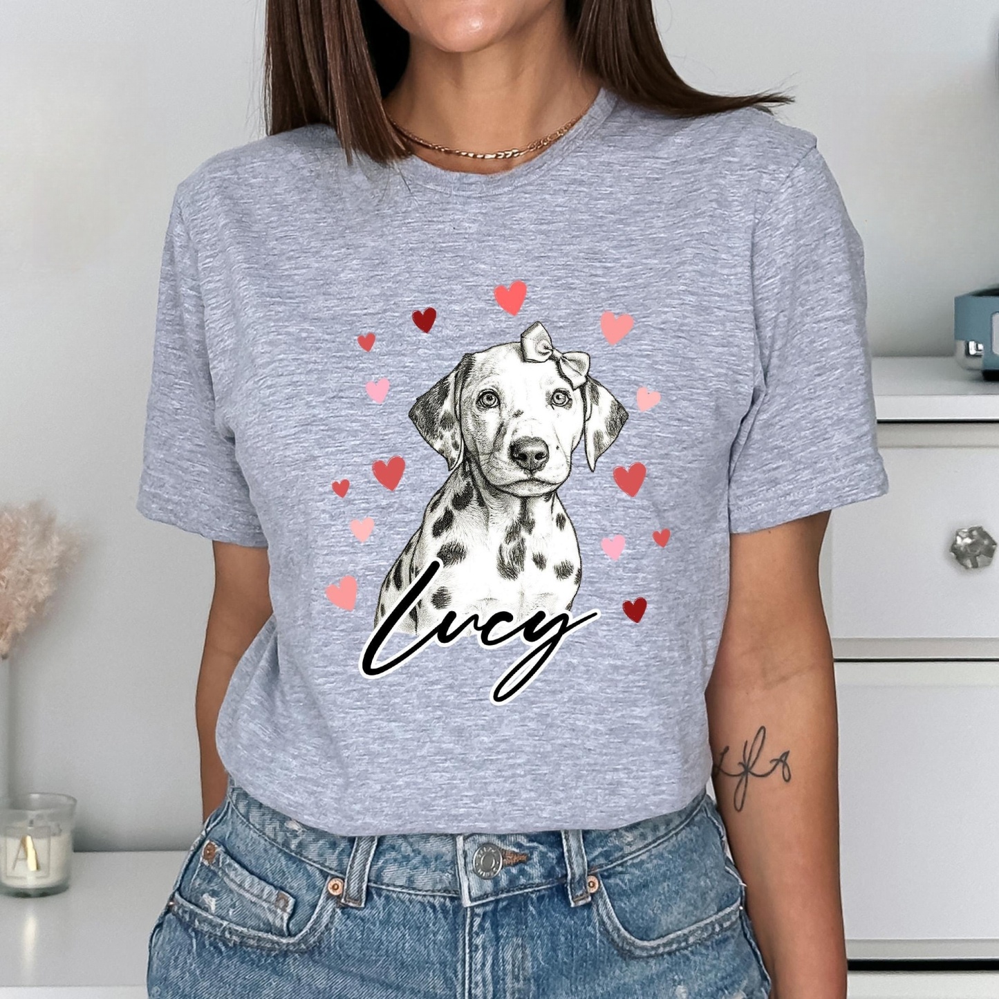 Custom Dog Heart Printed Shirt with Photo, Valentine Dog Sweatshirt Dog Mom Tee