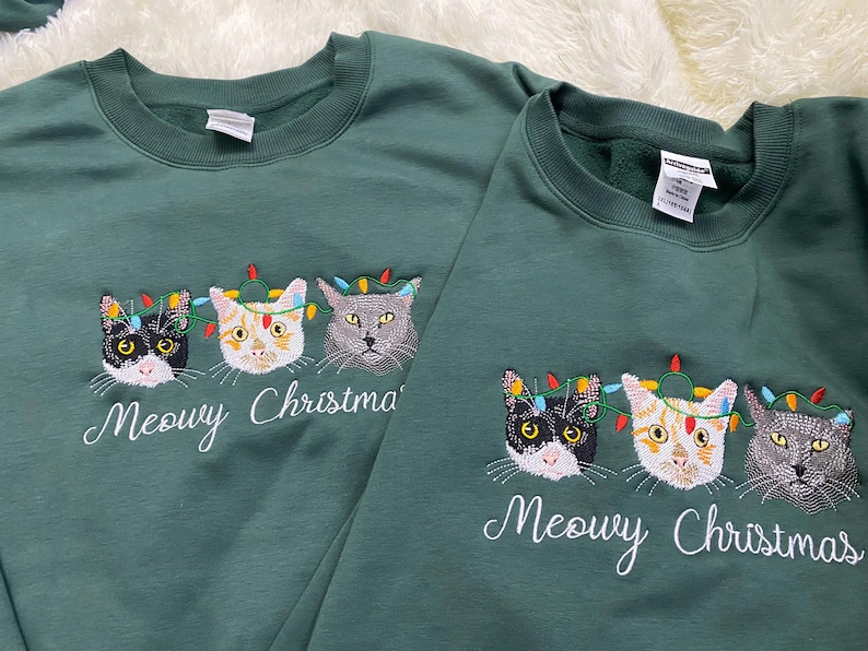Custom Cat Embroidered Sweatshirt, Hoodie & T-Shirt, Christmas Lights Sweatshirt