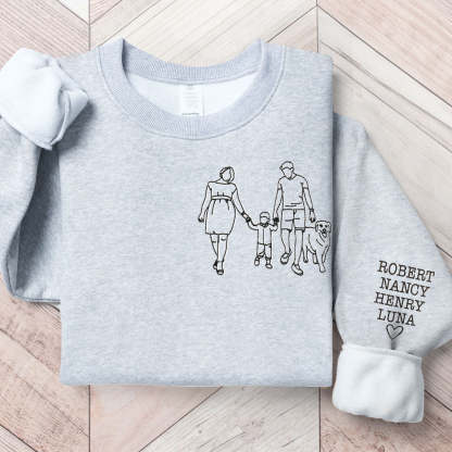 Family Photo Line Art - Personalized Photo Embroidered Sweatshirt