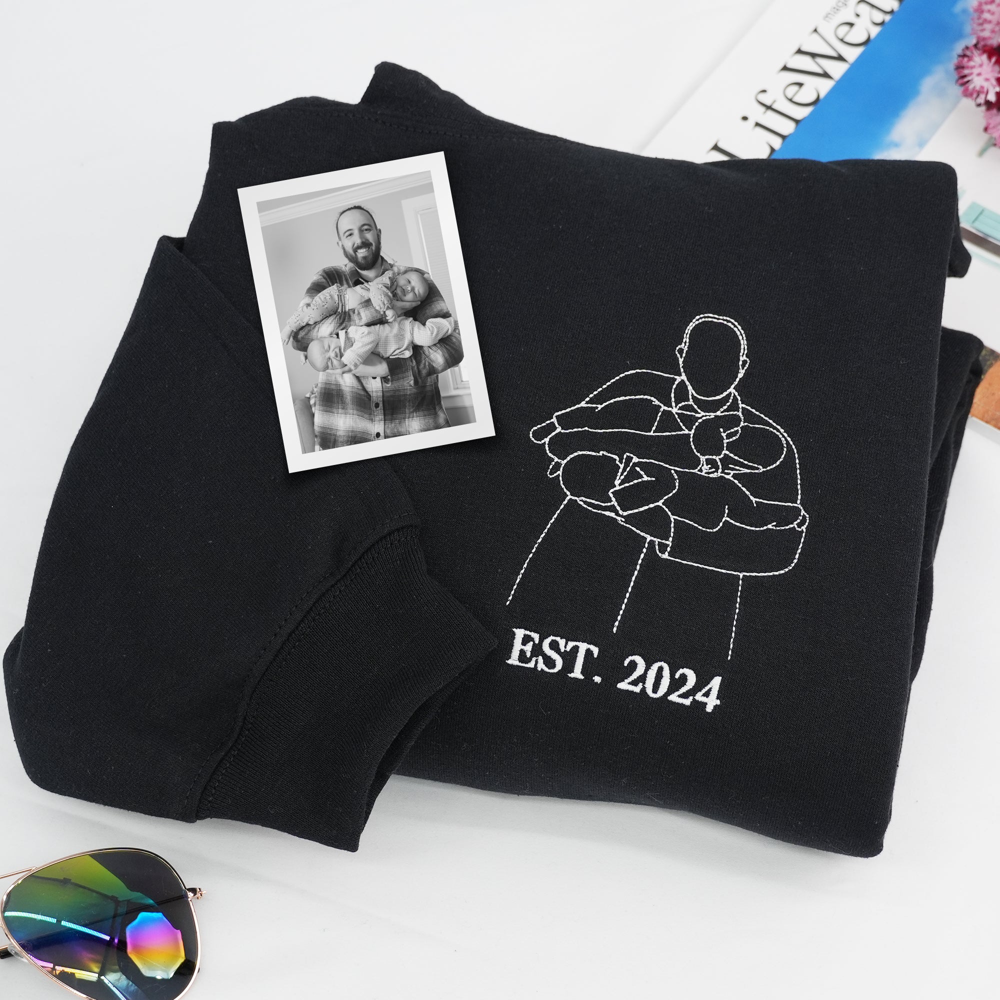 Pamaviva Custom Dad Portrait Outline Embroidered Sweatshirt Personalized Papà Papá Pai Gift