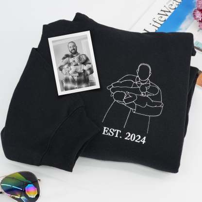 Pamaviva Custom Dad Portrait Outline Embroidered Sweatshirt Personalized Papà Papá Pai Gift