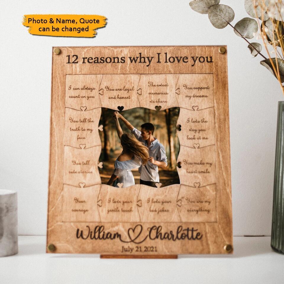 12 Reasons Why I Love You - Personalized Wooden Puzzle Piece Collage F