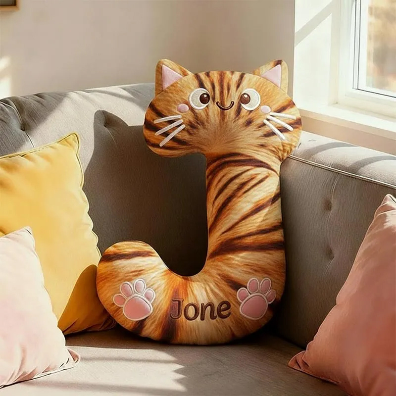 Personalized Cat Lover Letter Pillow with Custom Name Design Graphic 3D Print