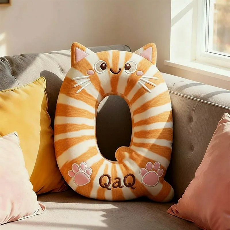 Personalized Cat Lover Letter Pillow with Custom Name Design Graphic 3D Print