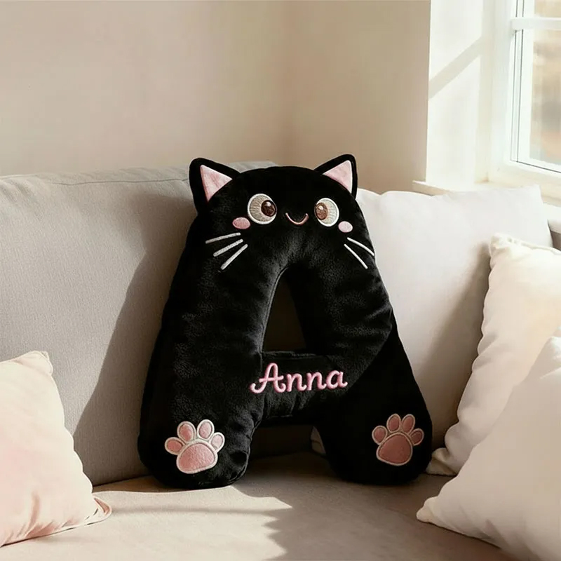Personalized Cat Lover Letter Pillow with Custom Name Design Graphic 3D Print