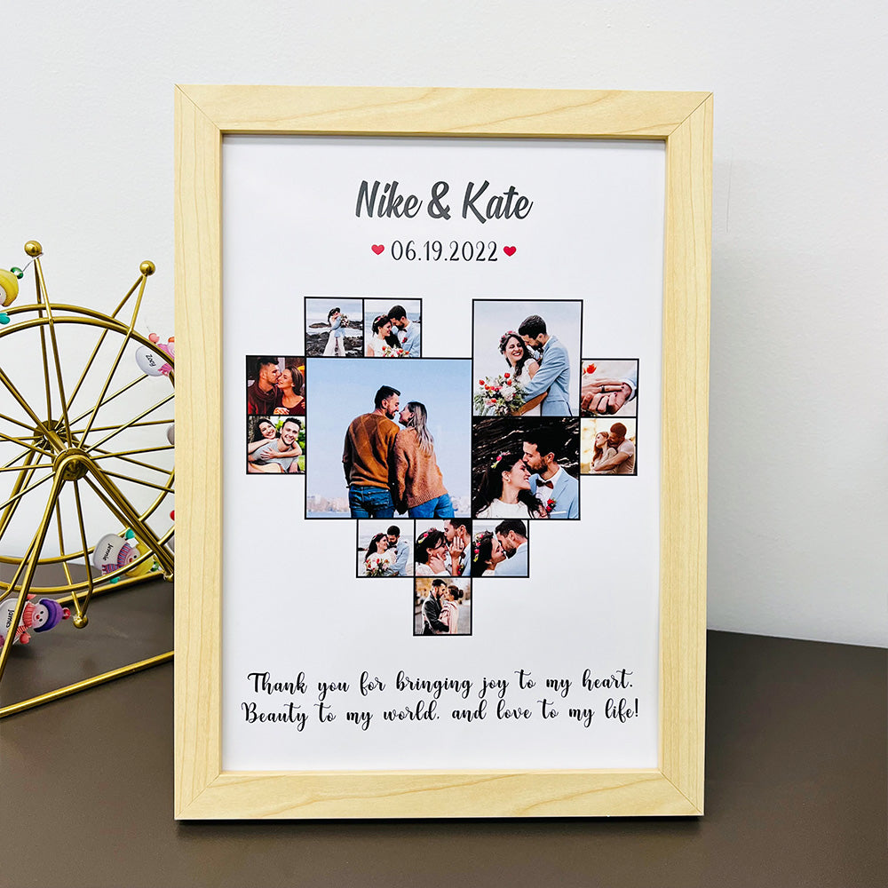 Custom Heart Photo Frame with Name And Date For Love Couple Gift