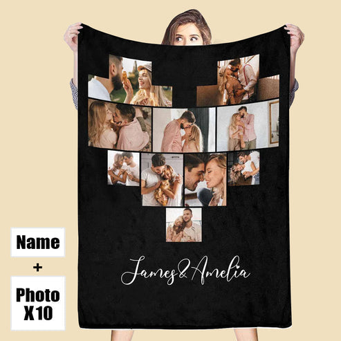 Custom 10 Photos Fleece Blankets Names Blanket For Couple-ilovevango