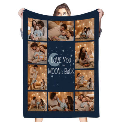 Custom 10 Photos Love You To The Moon Back Fleece Blanket-ilovevango