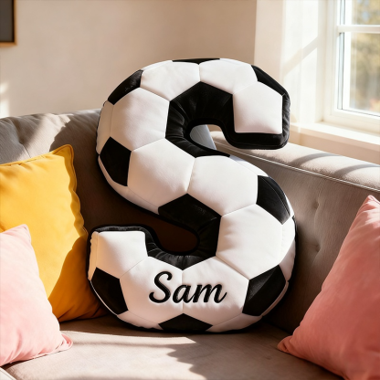 Personalized Soccer Ball Letter Pillow with Custom Name Design
