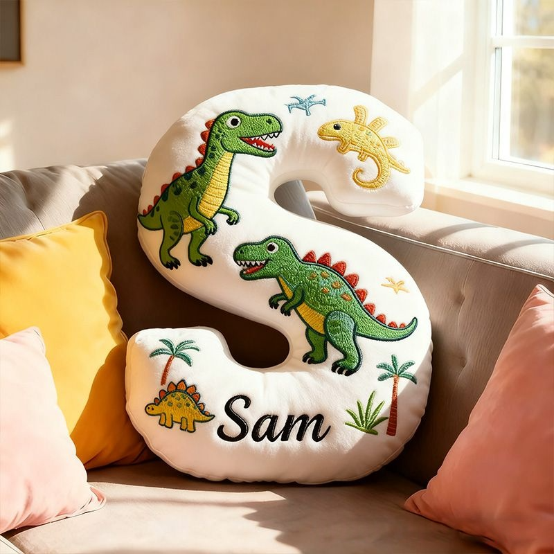Personalized Dinosaur Letter Name Custom Kids Gift Fun Green T Rex Cute Prehistoric Soft Decorative Graphic 3D Print Pillow