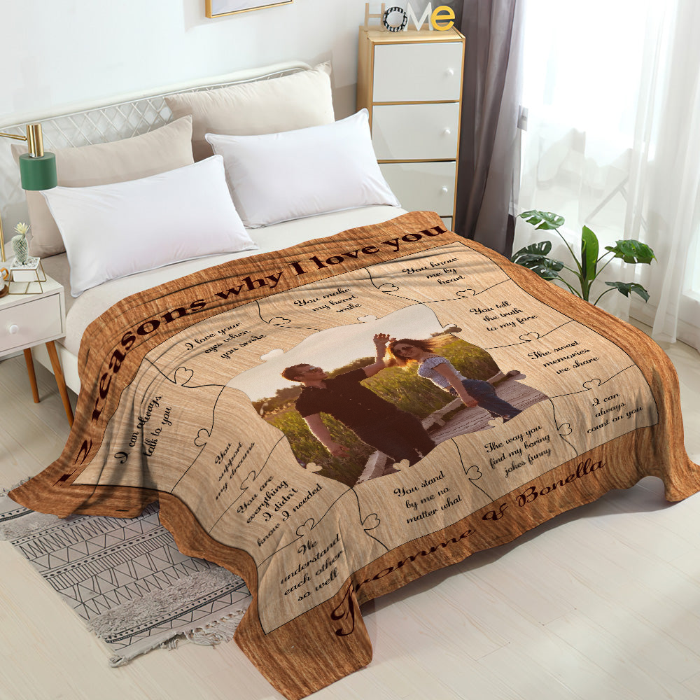 Custom Photo Blanket 12 Reasons Why I Love You Personalized Text Blanket-ilovevango