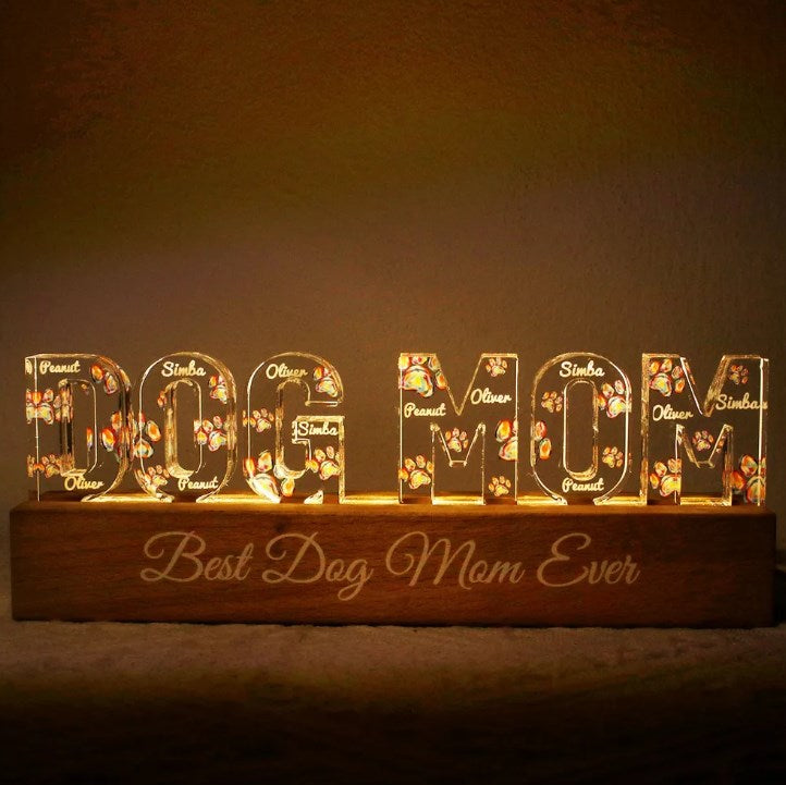Dog Mom Colorful Watercolor Paw Personalized LED Night Light