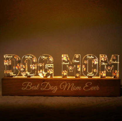 Dog Mom Colorful Watercolor Paw Personalized LED Night Light