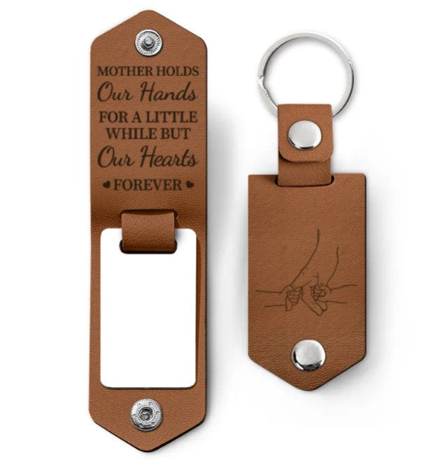 Custom Photo Mother Holds My Heart Forever - Gift For Mom, Mama - Personalized Leather Photo Keychain-ilovevango