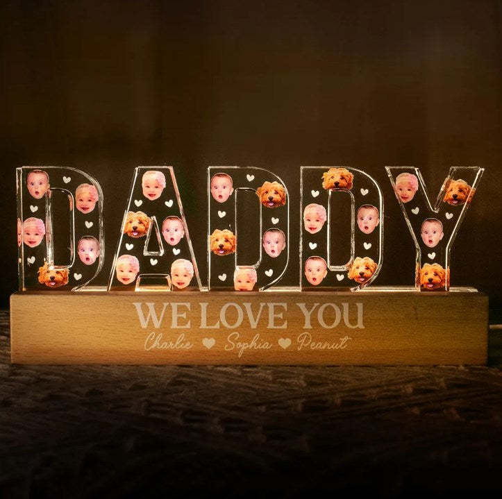 Daddy Custom Face Photo Personalized LED Night Light, Gift For Dad