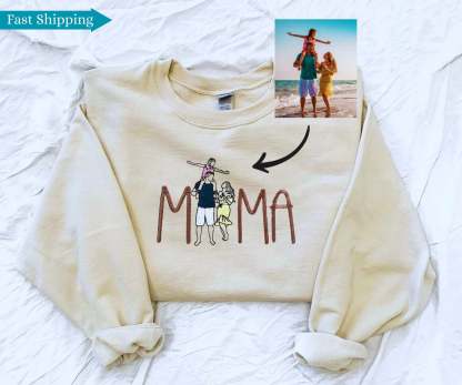 Custom Photo Embroidered Sweatshirt, Mama Embroidered Sweatshirt, Personalized Embroidered, Mother Day Gift For Mom-ilovevango