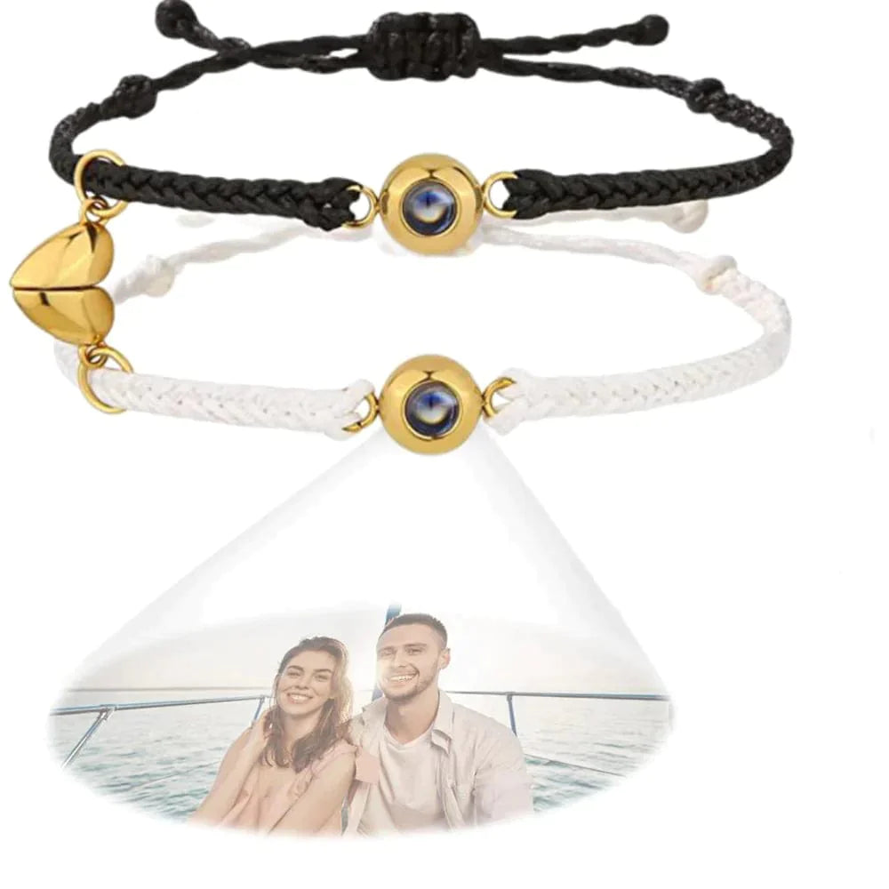 Custom Photo Projection Bracelet Simple Woven Heart Magnetic Bracelet Gift for Couple-ilovevango