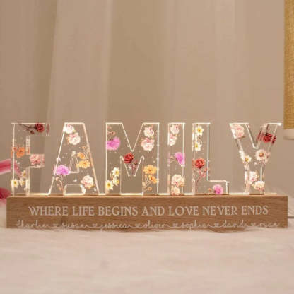 Family Whole Lot Of Love Birth Month Flower Personalized LED Night Light