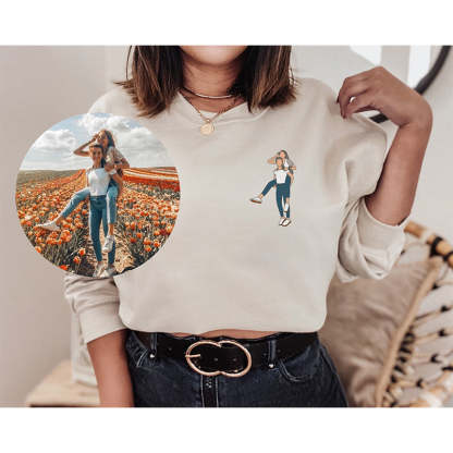 Gifts For Couple Custom Hoodie Custom portrait From Photo Sweats Line art photo Sweatshirt
