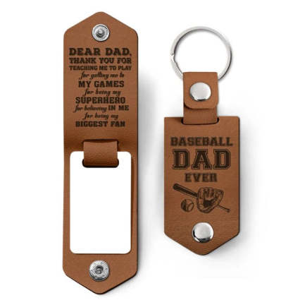 Custom Photo Dear Dad Thank You For Teaching Me - Birthday, Loving Gift For Baseball, Softball Father - Personalized Leather Photo Keychain-ilovevango