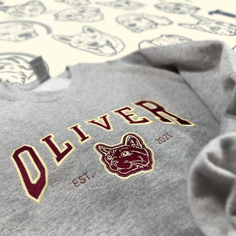 Custom Embroidered Dog Sweatshirt | Custom Dog Sweater | Embroider Sweater | Varsity Style | College Sweater-ilovevango