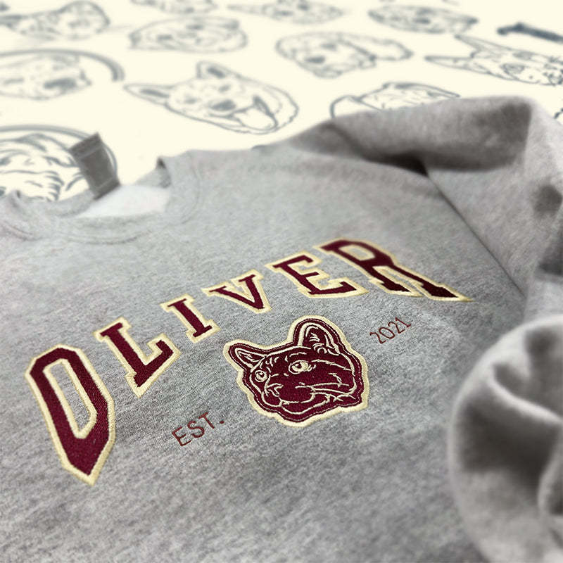 Custom Embroidered Dog Sweatshirt | Custom Dog Sweater | Embroider Sweater | Varsity Style | College Sweater-ilovevango
