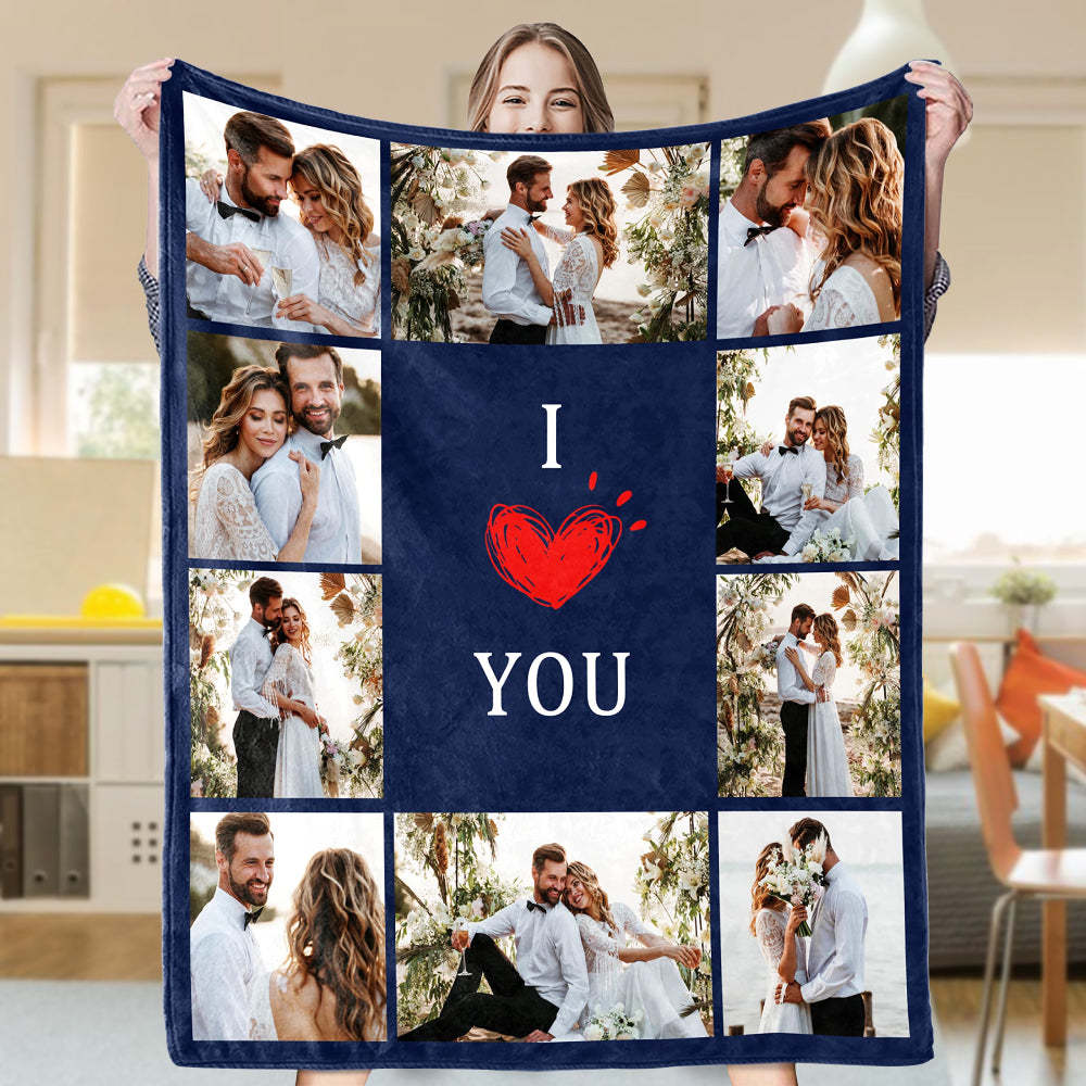 Custom Blanket with 10 Photos Personalized Picture Throw Blanket-ilovevango