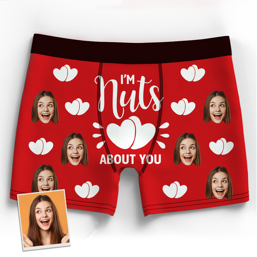 Valentine's Gift Custom Boxer Shorts - I'm Nuts About You-ilovevango
