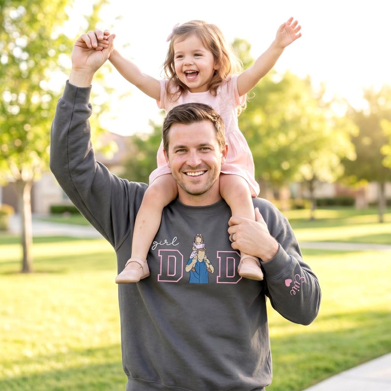 Custom Father Daughter Portrait Embroidered "Girl Dad" Sweatshirt with Photo & Name | Father's Day Gift