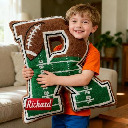 Personalized Football Field Initial Pillow with Custom Name for Kids and Sports Fans