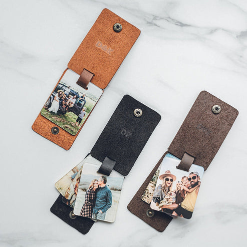 Personalized Photo Keyring In Leather Case With Initials - Gift For New Dad