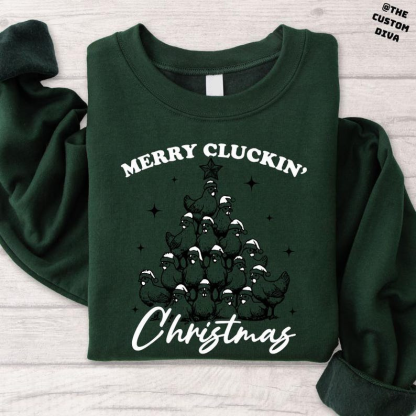 Merry Clucking Christmas Sweatshirt, Christmas Farmhouse Sweatshirt, Funny Trendy Merry Christmas Sweatshirt, Chicken Christmas Sweatshirt.